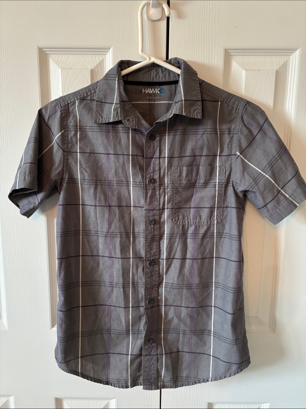 Kid’s Tony Hawk Gray Plaid Short-Sleeve Button Shirt